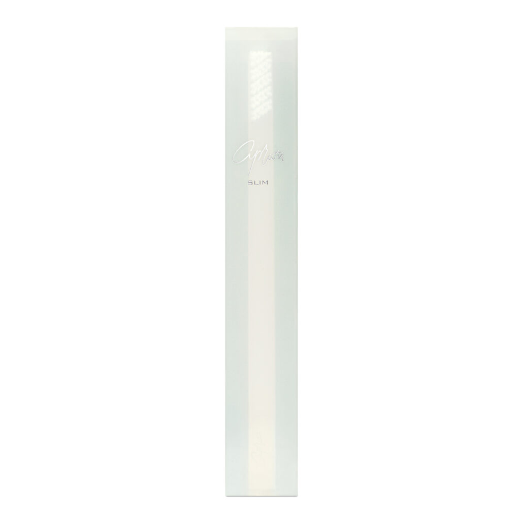 Дизайнерская белая зубная щетка SLIM by Apriori с серебром в упаковке